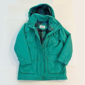 YoungFleetStreet Teal Hooded Plaid Lined Parka Jacket Size 12 Warm Winter Snow